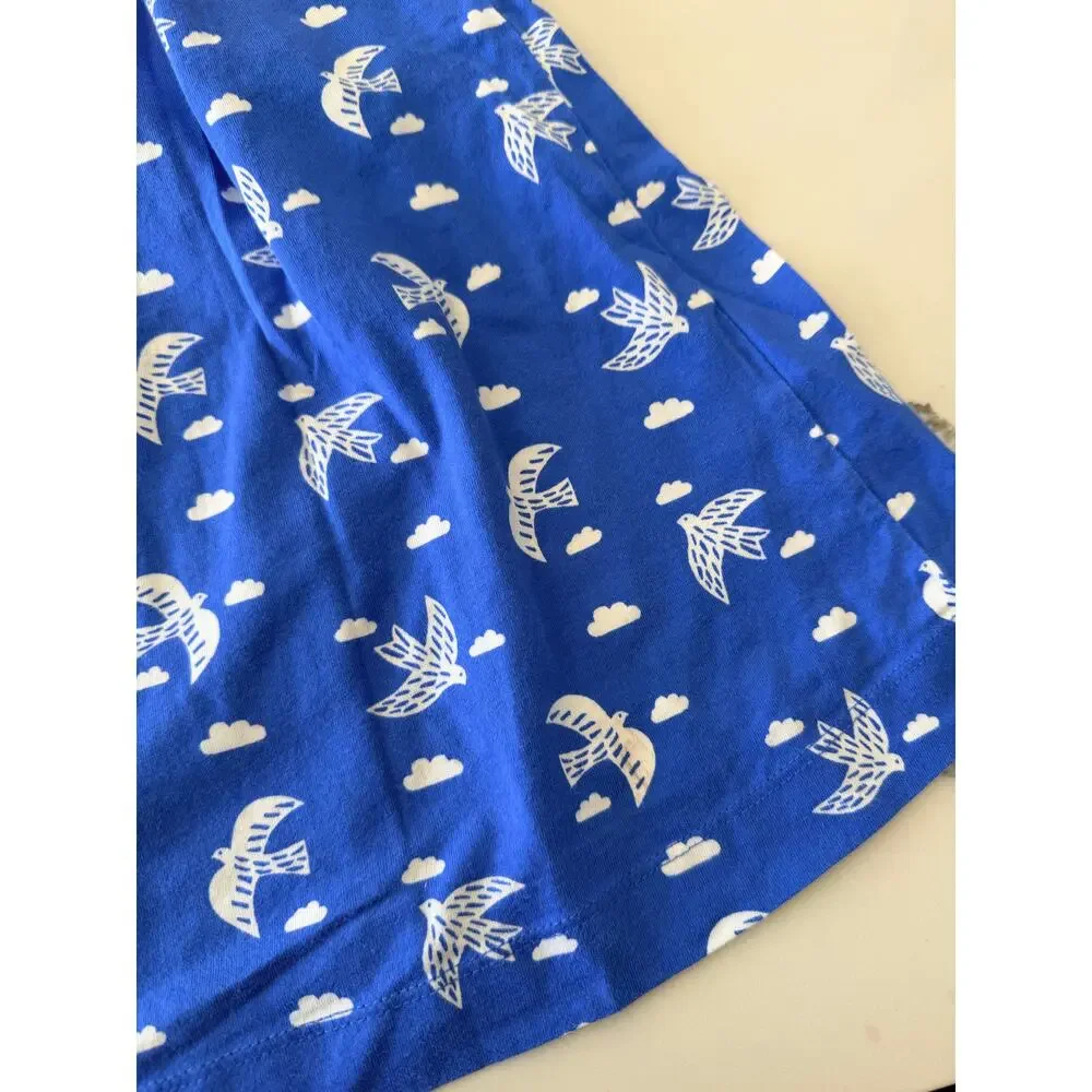 Mini Boden Girls 8/9 Cabana Blue Birds Puff Sleeve Jersey Dress